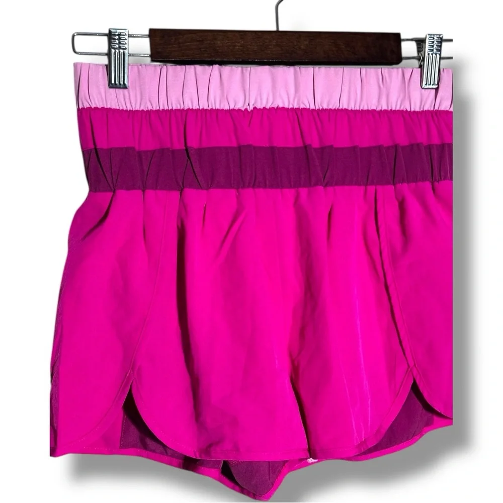 New In Fuchsia and Purple High Stretchy Waist Colorblock Women's Athletic Shorts - Picture 4 of 11